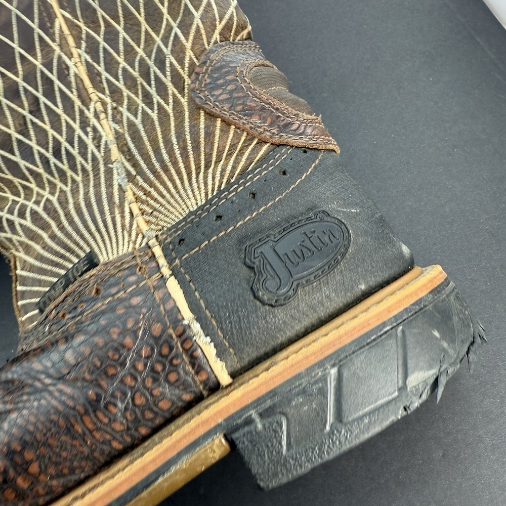 Justin Derrickman Brown Crocodile Print Comp Toe Work Boot Mens 9D Style WK4833 - Picture 8 of 16